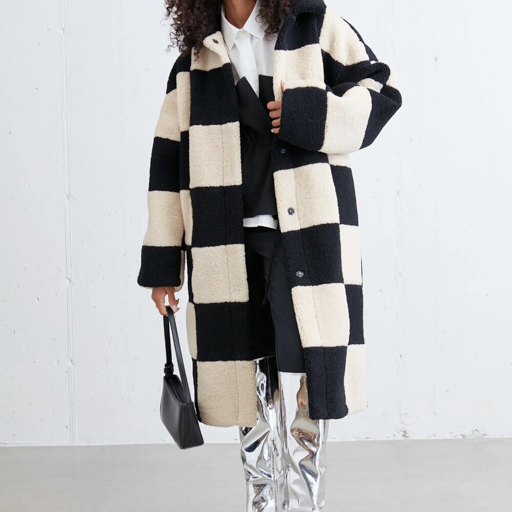 Oak & Fort Checkered Sherpa Coat
